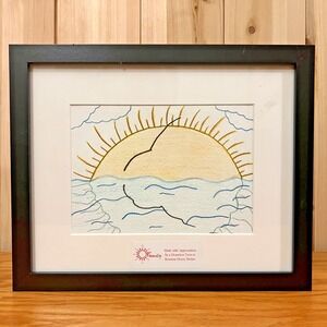 Framed Original Sunrise Ocean Drawing Watercolor Style Art Our Family Reunion